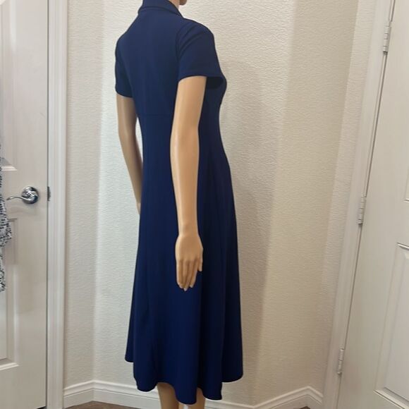 Express Dress Size Small Notch Collar Short Sleeve Midi Navy Royal Blue Flare - Picture 5 of 10
